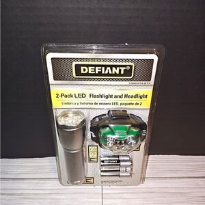 Defiant 2-Pack LED Flashlight and Green Headlight 35 Lumen w/ Batteries